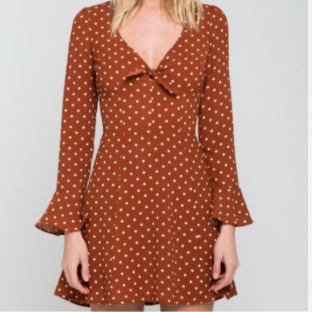 SKYLAR + MADISON orange rust color polkadot dress